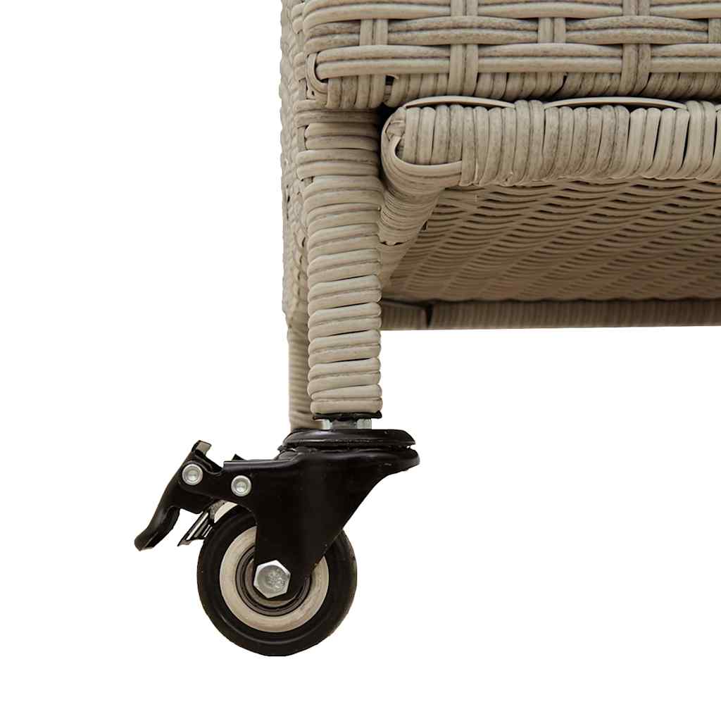Baú de arrumação de jardim com rodas cinzento claro 160x55x75 cm vime sintético