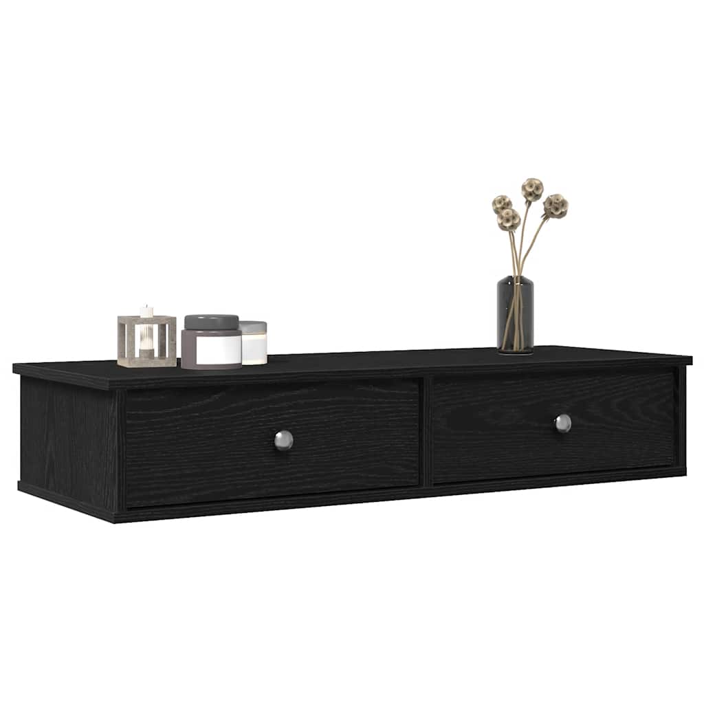 Handcrafted oak plywood wall shelf with drawers