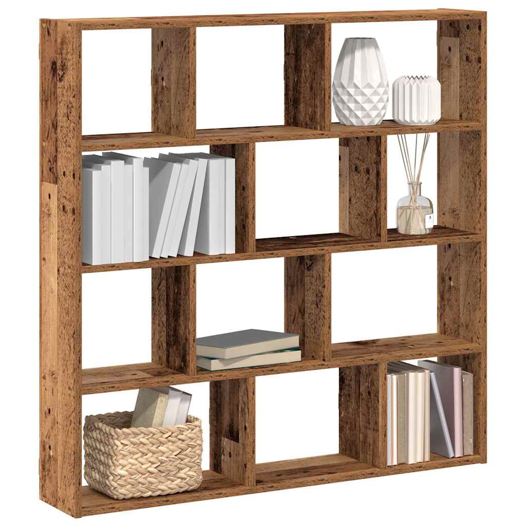 12-compartment weathered wood cube wall shelf