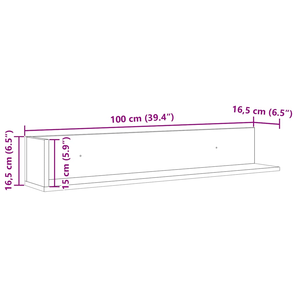 Estante de pared 2 uds madera ingeniería blanco 100x16,5x16,5cm