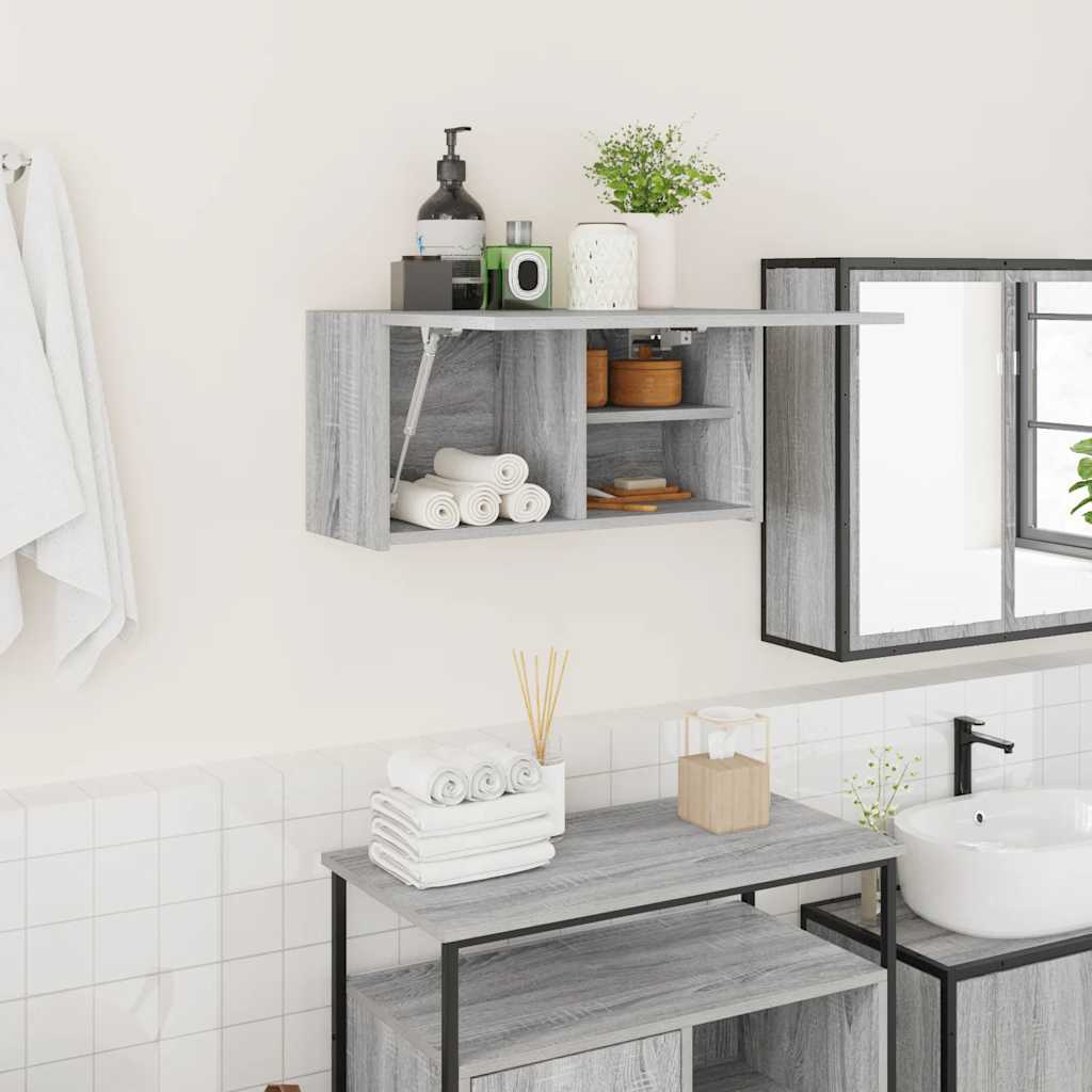 Armario de pared baño madera ingeniería gris sonoma 100x25x30cm