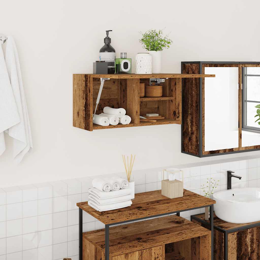 Armario de pared baño madera ingeniería gris sonoma 100x25x30cm