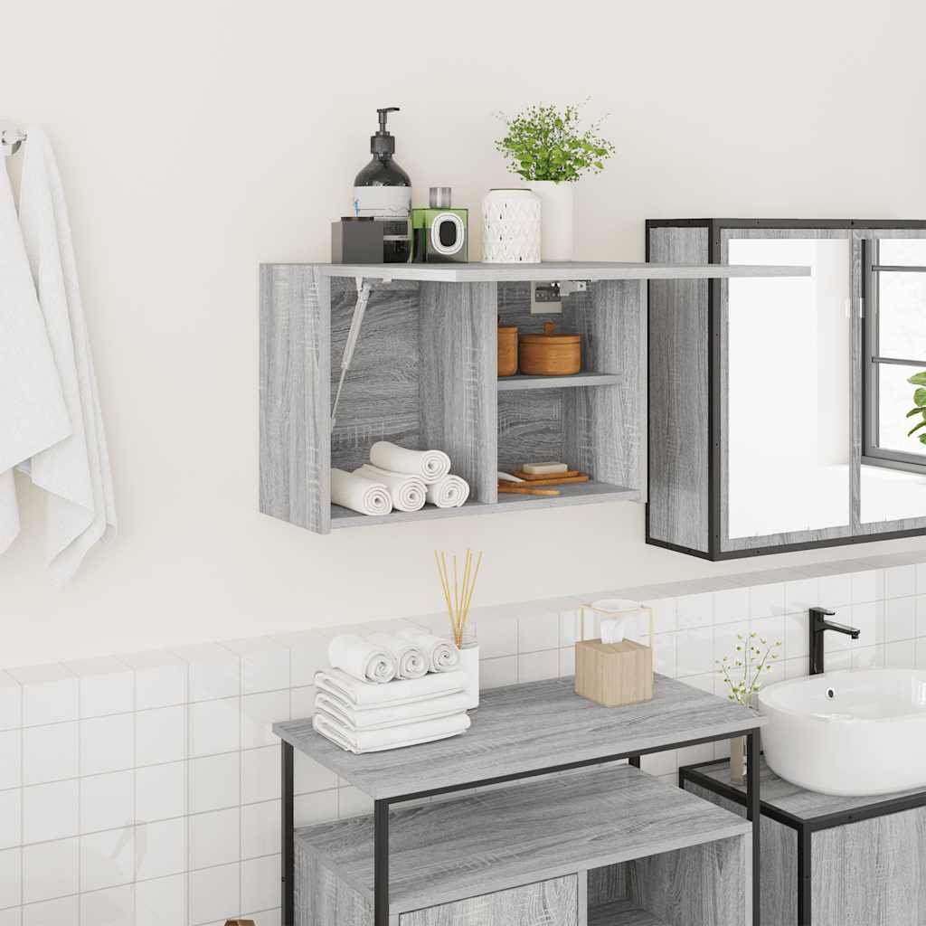Armario de pared baño madera ingeniería gris sonoma 100x25x30cm