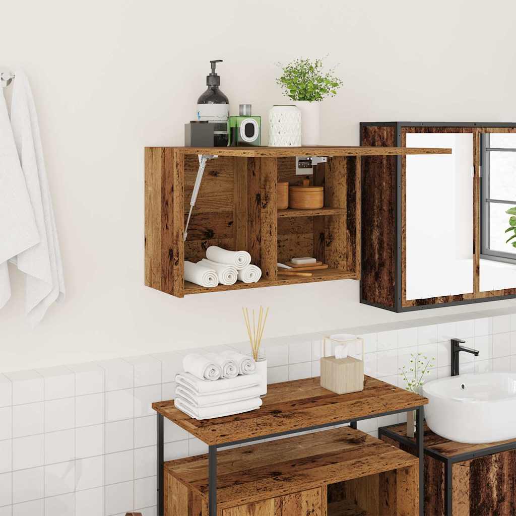 Armario de pared baño madera ingeniería gris sonoma 100x25x30cm