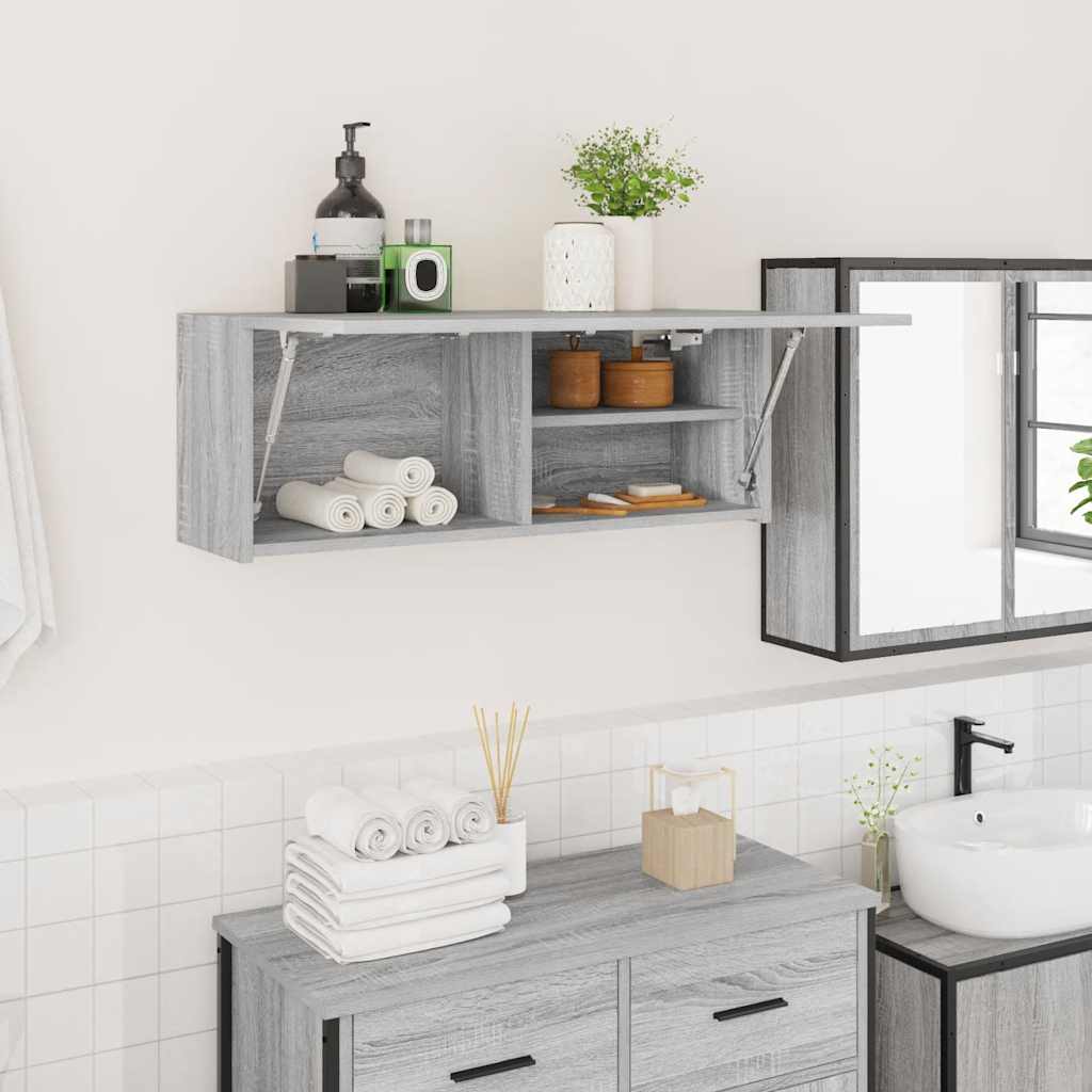 Armario de pared baño madera ingeniería gris sonoma 100x25x30cm
