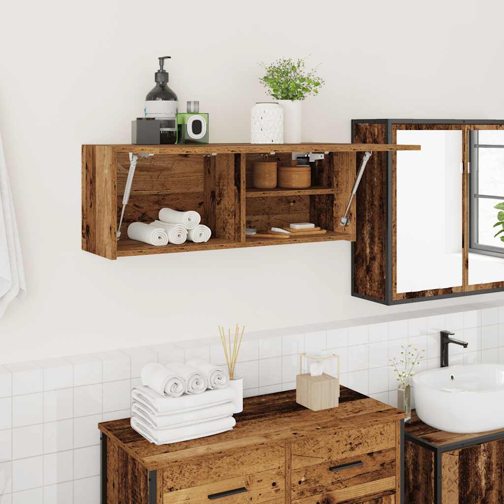 Armario de pared baño madera ingeniería gris sonoma 100x25x30cm