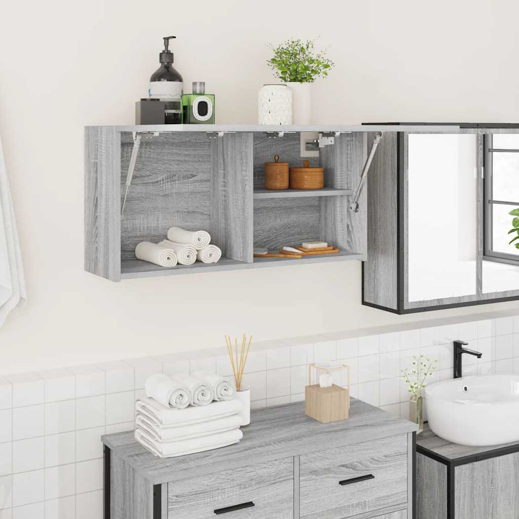 Armario de pared baño madera ingeniería gris sonoma 100x25x30cm