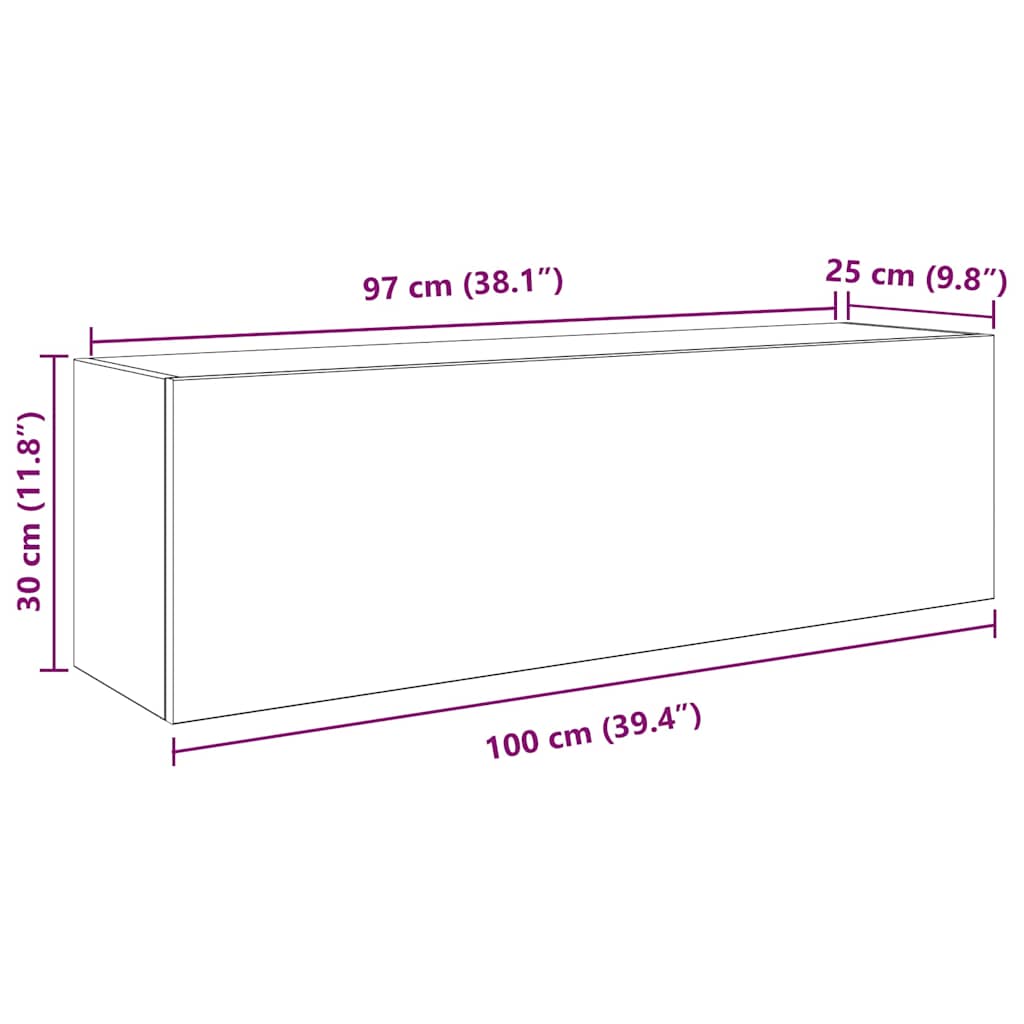 Armario de pared baño madera ingeniería gris sonoma 100x25x30cm