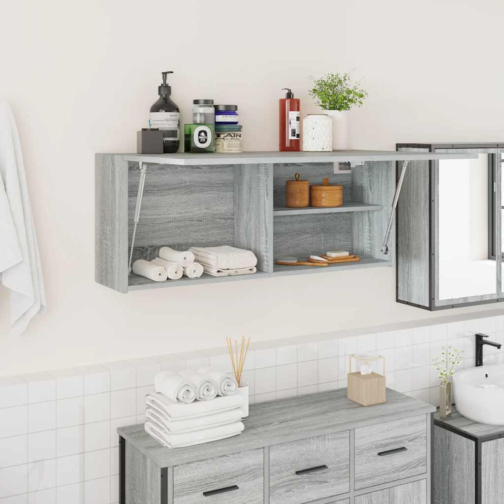 Armario de pared baño madera ingeniería gris sonoma 100x25x30cm