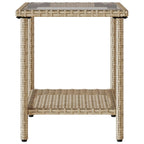Sofá de jardín en forma de L con mesa y cojines ratán PE beige