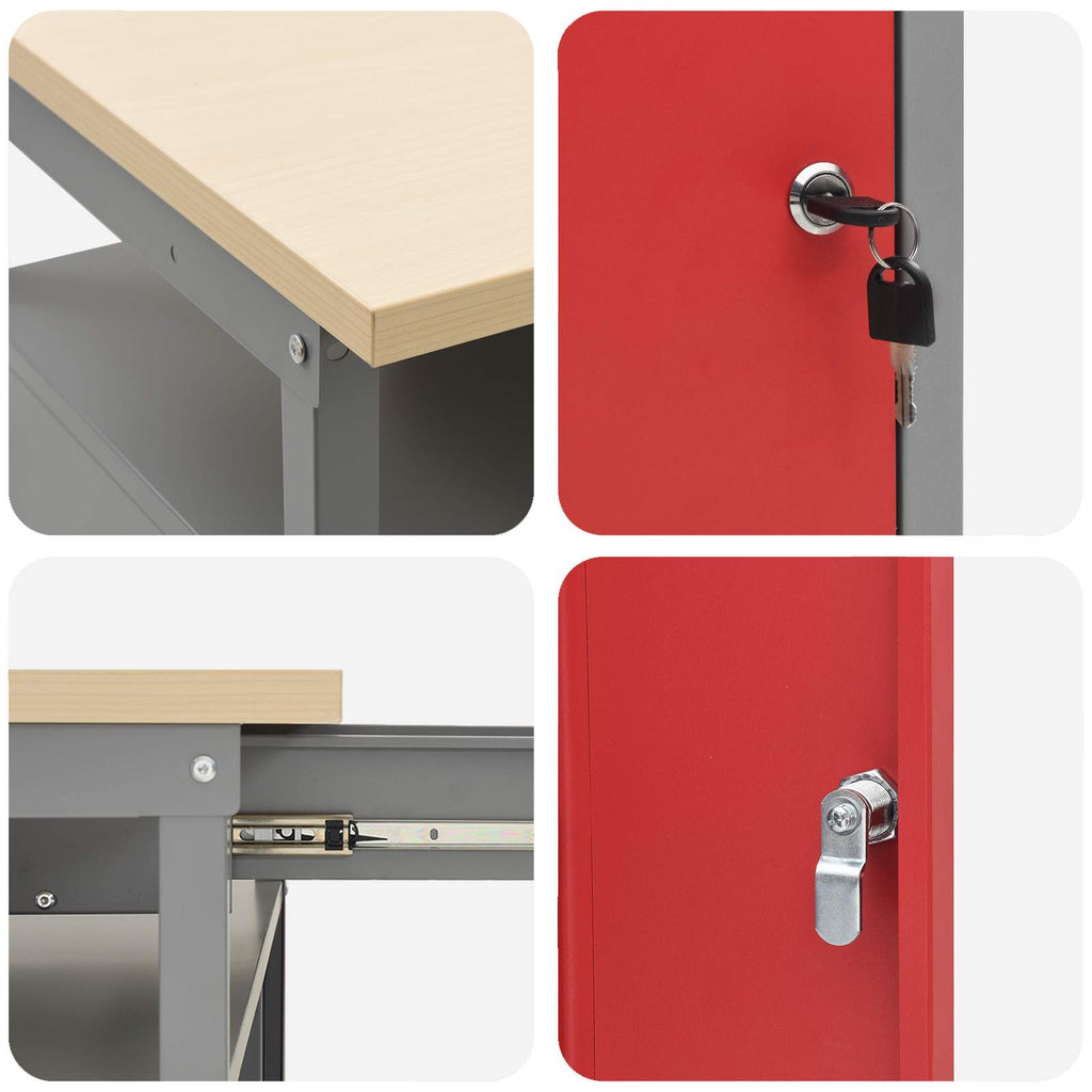 Conjunto de banco de trabajo 2 pcs Rojo y Gris 200 x 55 x 85 cm