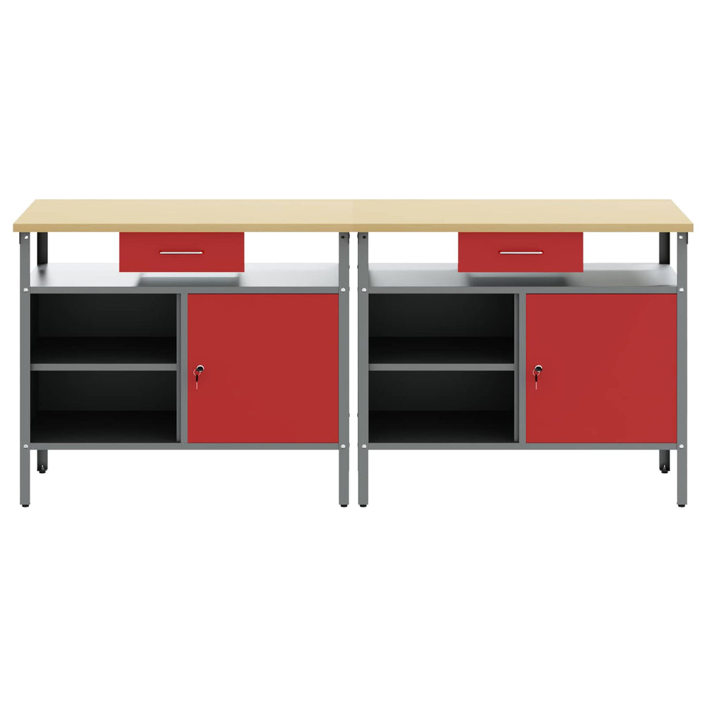 Conjunto de banco de trabajo 2 pcs Rojo y Gris 200 x 55 x 85 cm