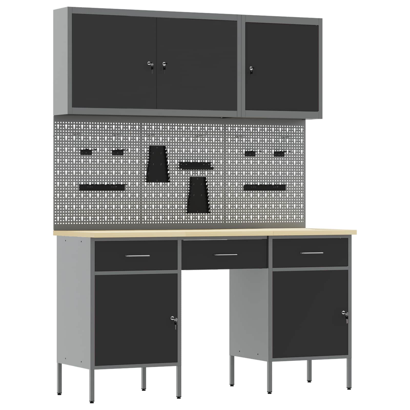 Armario de trabajo 10 pcs Negro Madera Ingenierizada y Acero