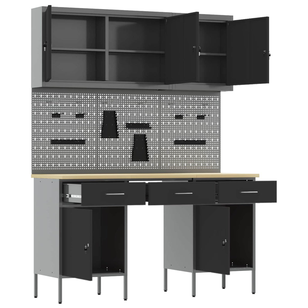 Armario de trabajo 10 pcs Negro Madera Ingenierizada y Acero