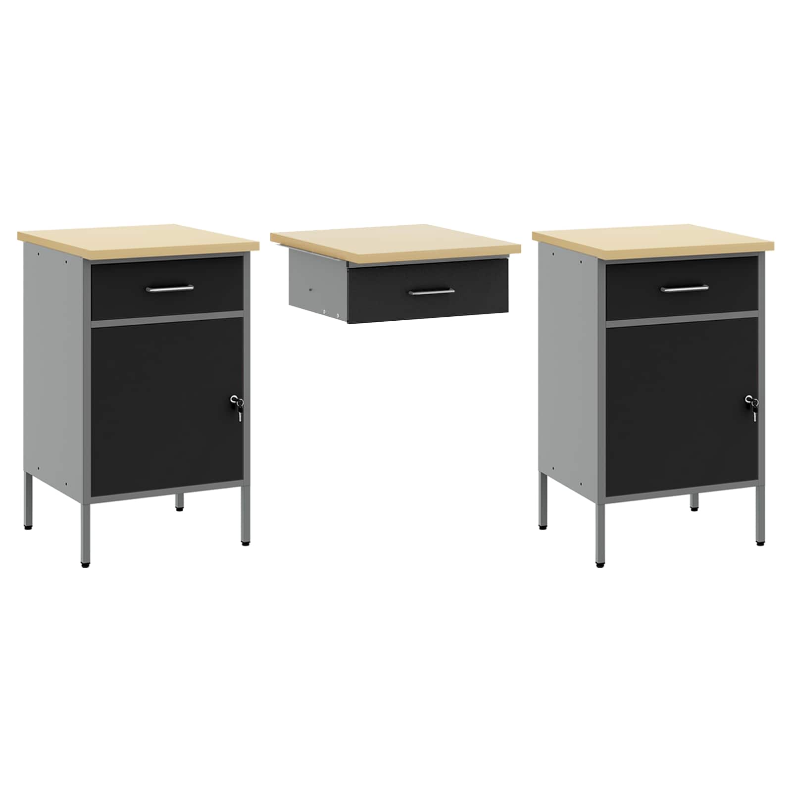Armario de trabajo 10 pcs Negro Madera Ingenierizada y Acero