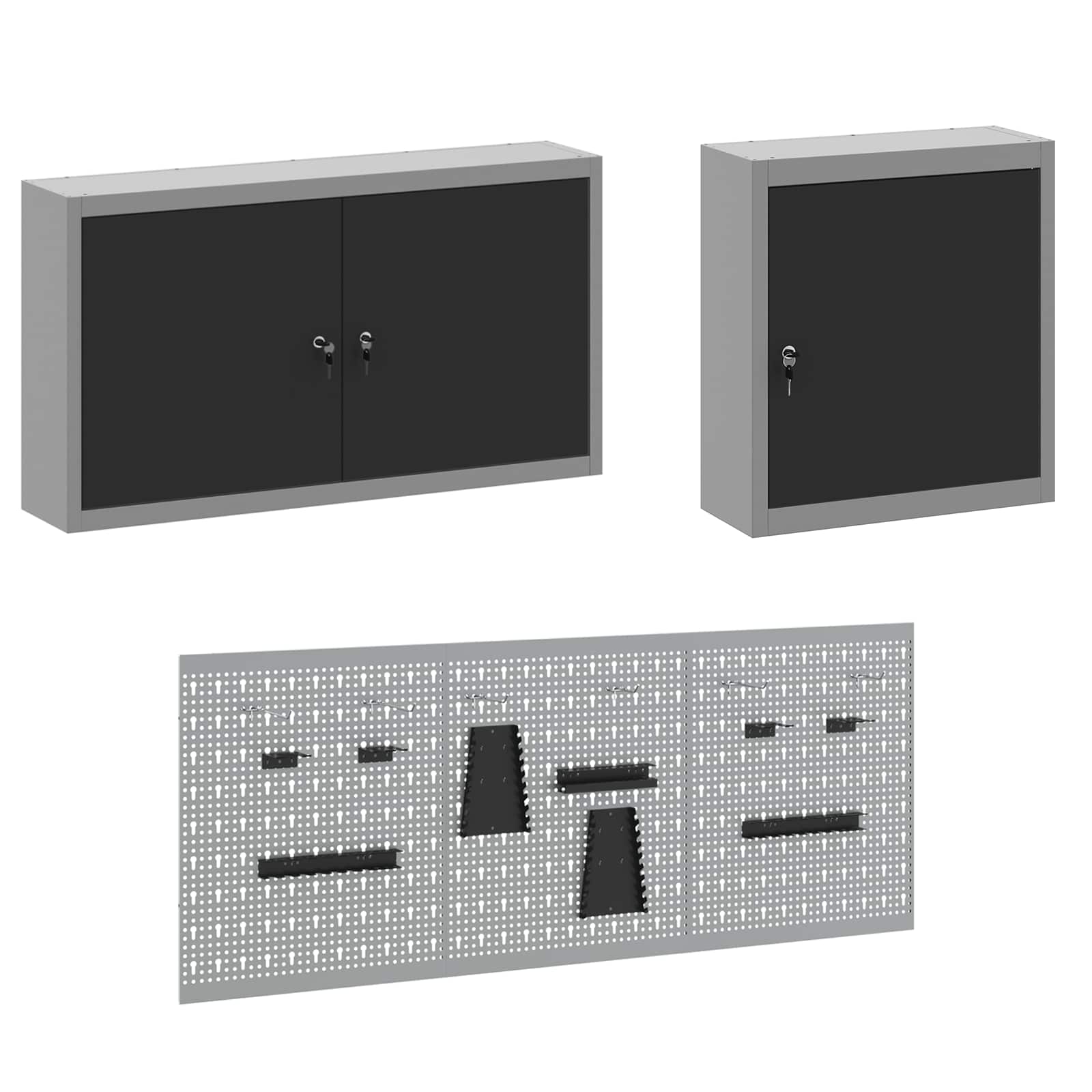 Armario de trabajo 10 pcs Negro Madera Ingenierizada y Acero