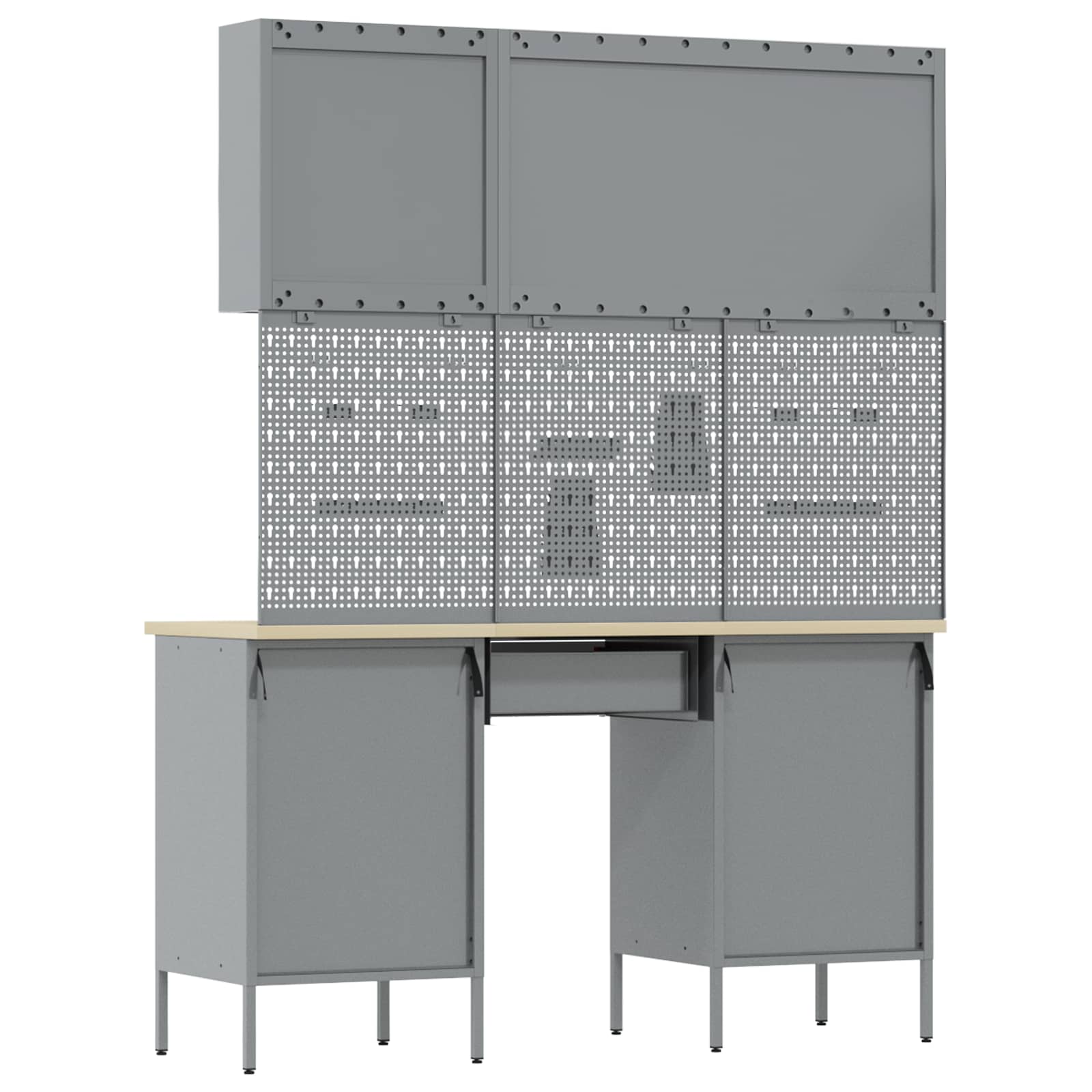 Armario de trabajo 10 pcs Negro Madera Ingenierizada y Acero