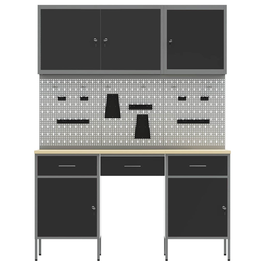 Armario de trabajo 10 pcs Negro Madera Ingenierizada y Acero