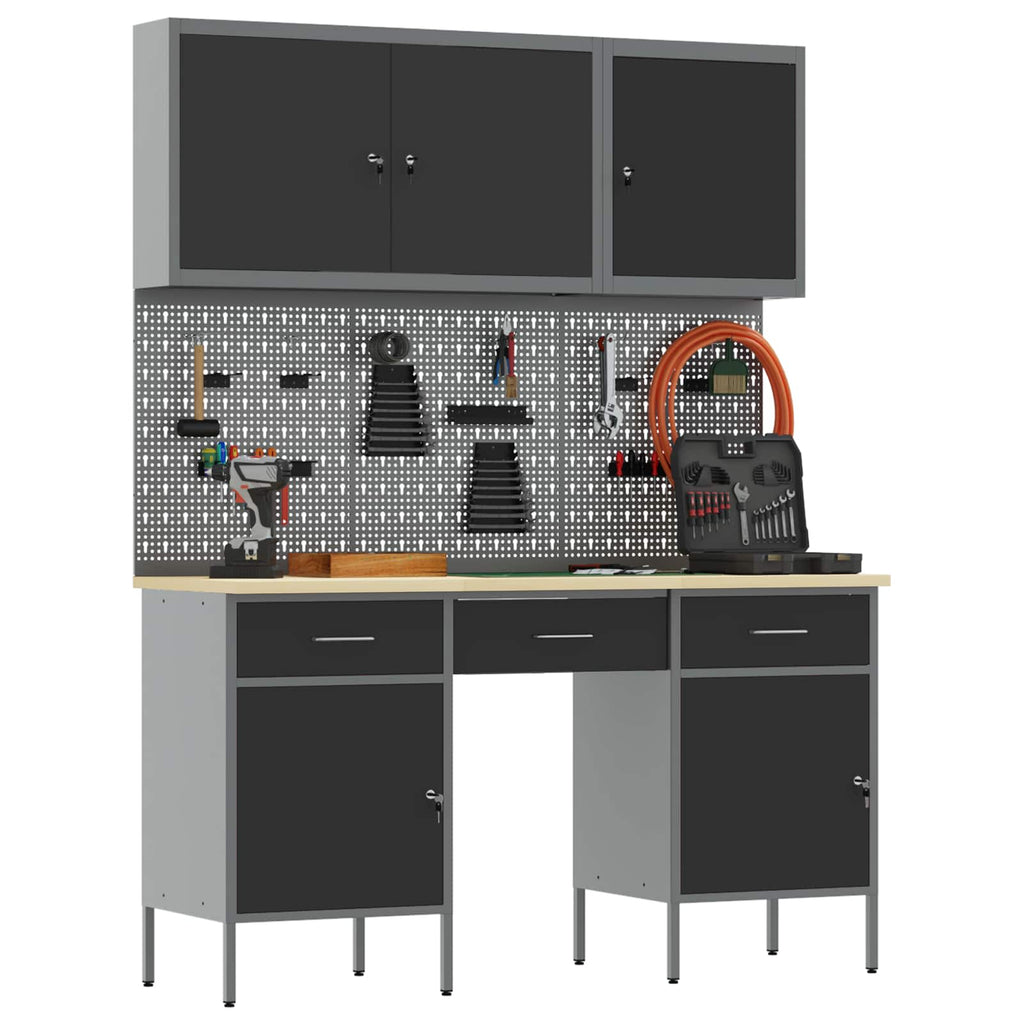 Armario de trabajo 10 pcs Negro Madera Ingenierizada y Acero