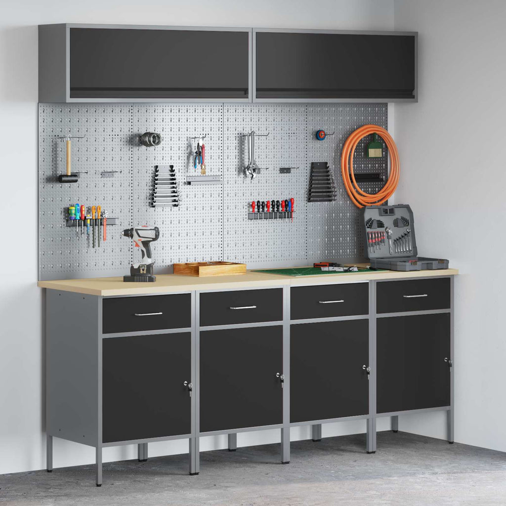 Conjunto de armarios de trabajo con cajón Manual 10 pcs Negro