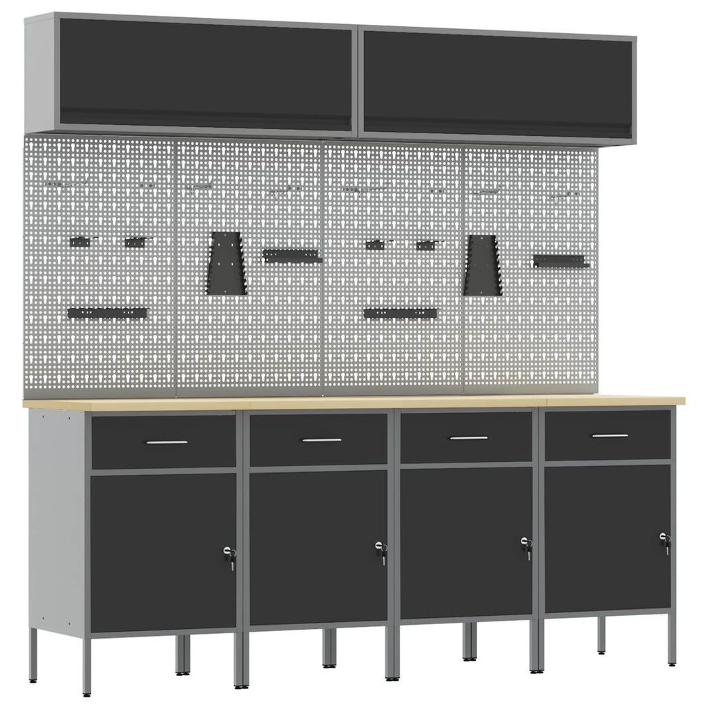 Conjunto de armarios de trabajo con cajón Manual 10 pcs Negro