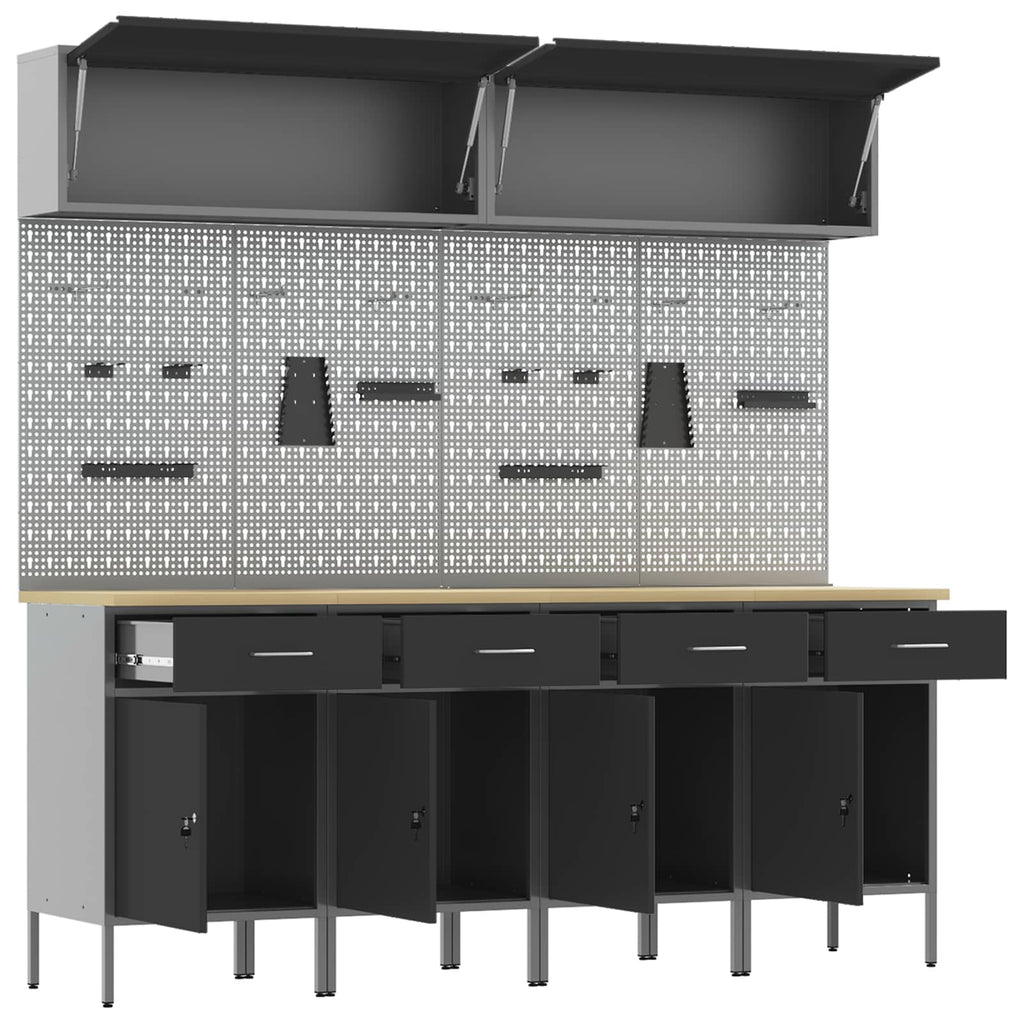 Conjunto de armarios de trabajo con cajón Manual 10 pcs Negro