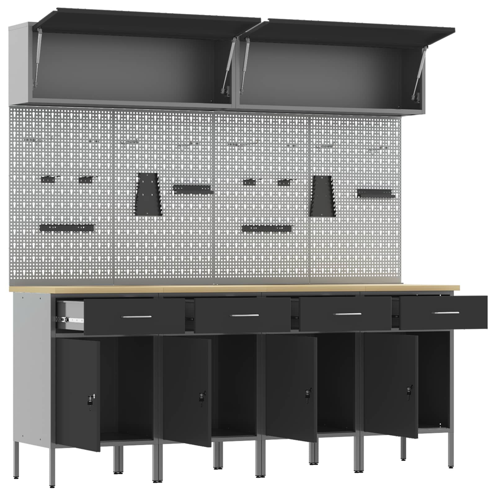 Conjunto de armarios de trabajo con cajón Manual 10 pcs Negro