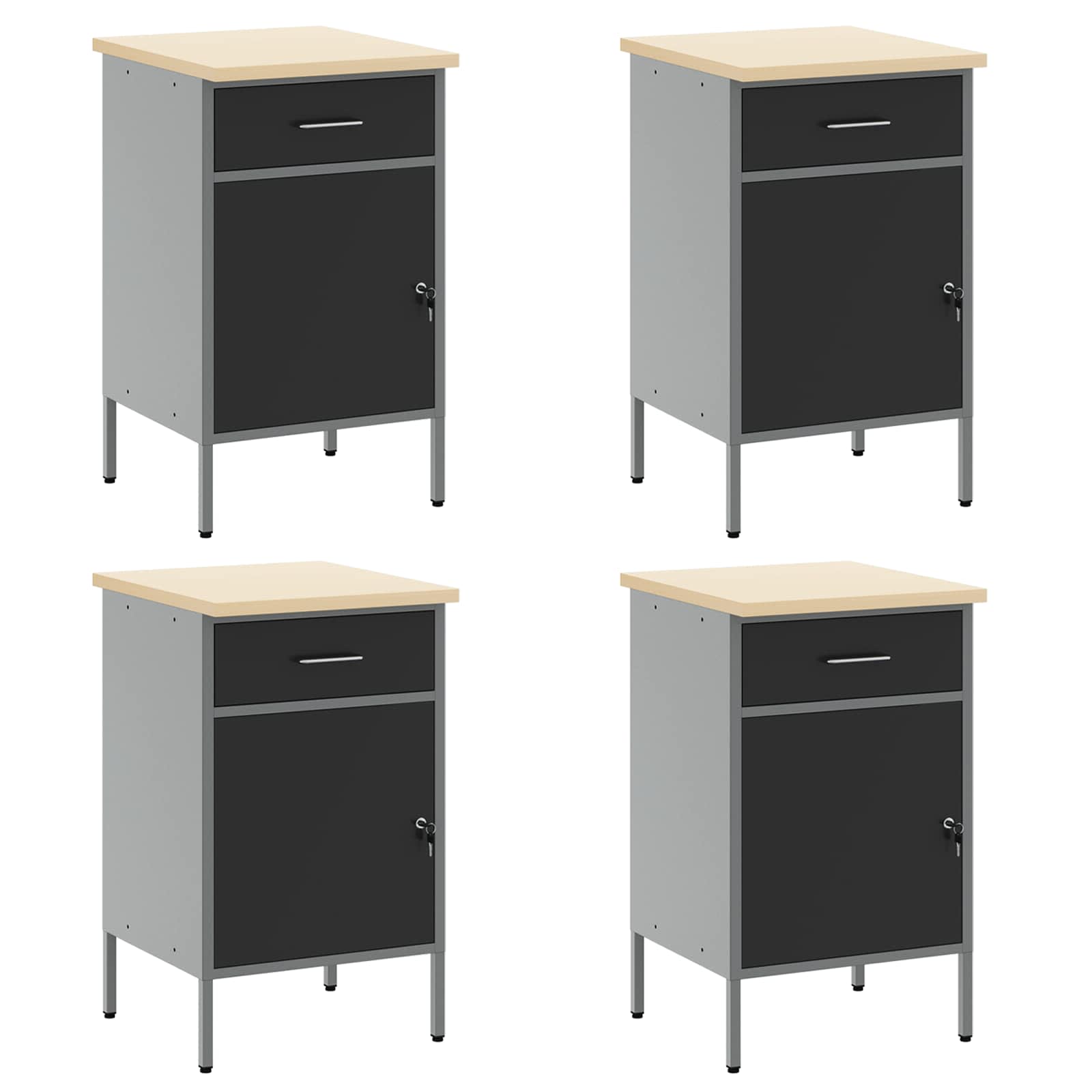 Conjunto de armarios de trabajo con cajón Manual 10 pcs Negro