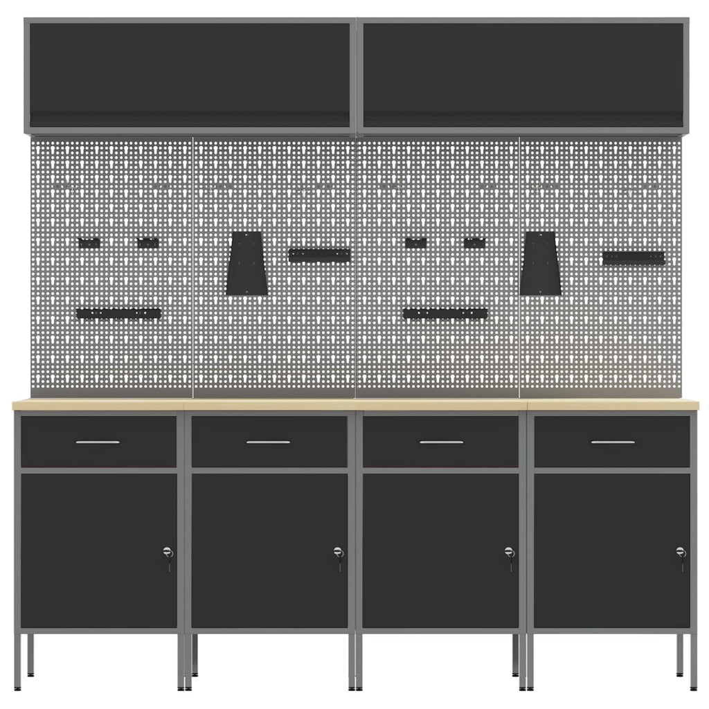 Conjunto de armarios de trabajo con cajón Manual 10 pcs Negro
