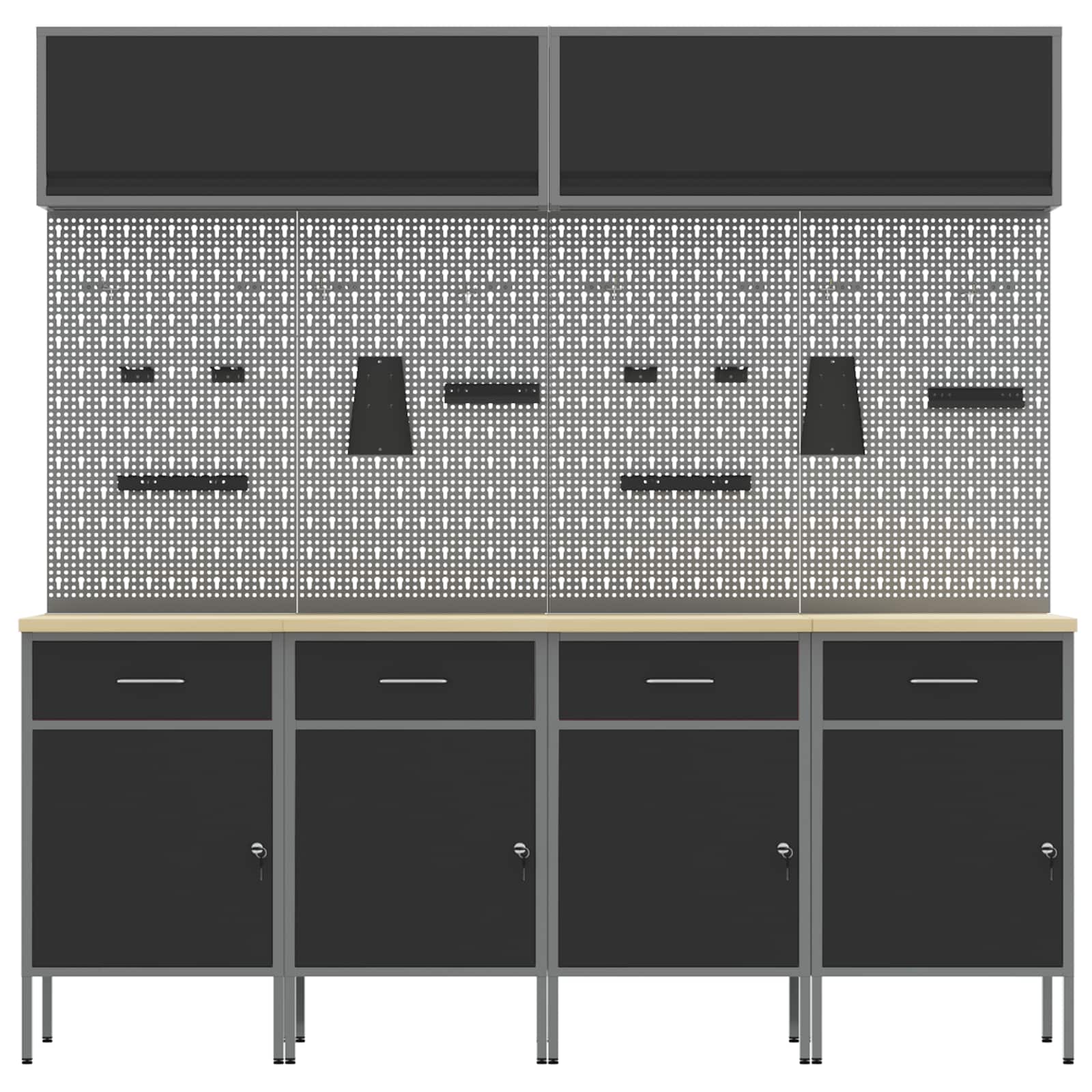 Conjunto de armarios de trabajo con cajón Manual 10 pcs Negro