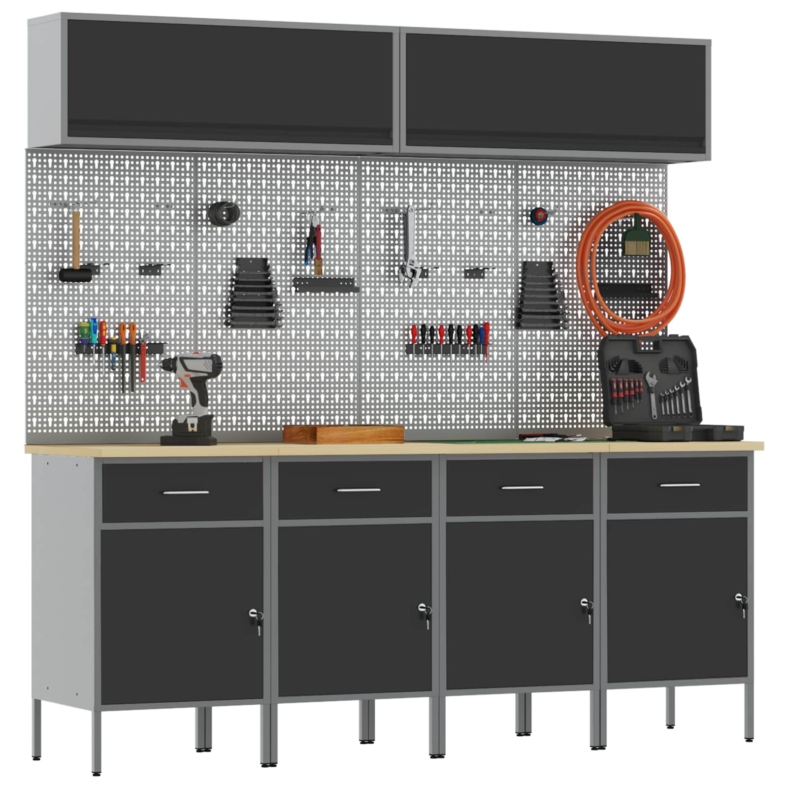 Conjunto de armarios de trabajo con cajón Manual 10 pcs Negro