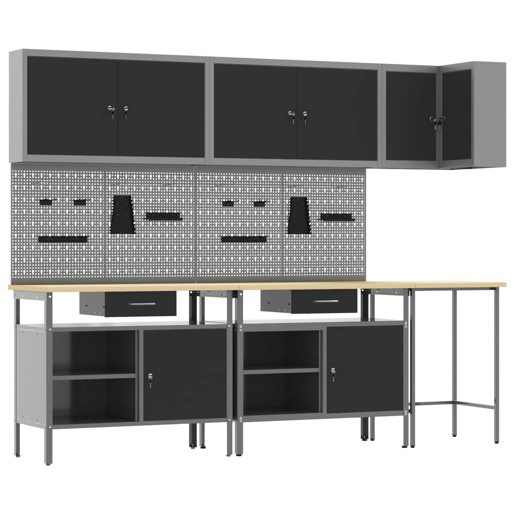 Conjunto de armarios de trabajo con cajón 10 pcs Negro y Gris