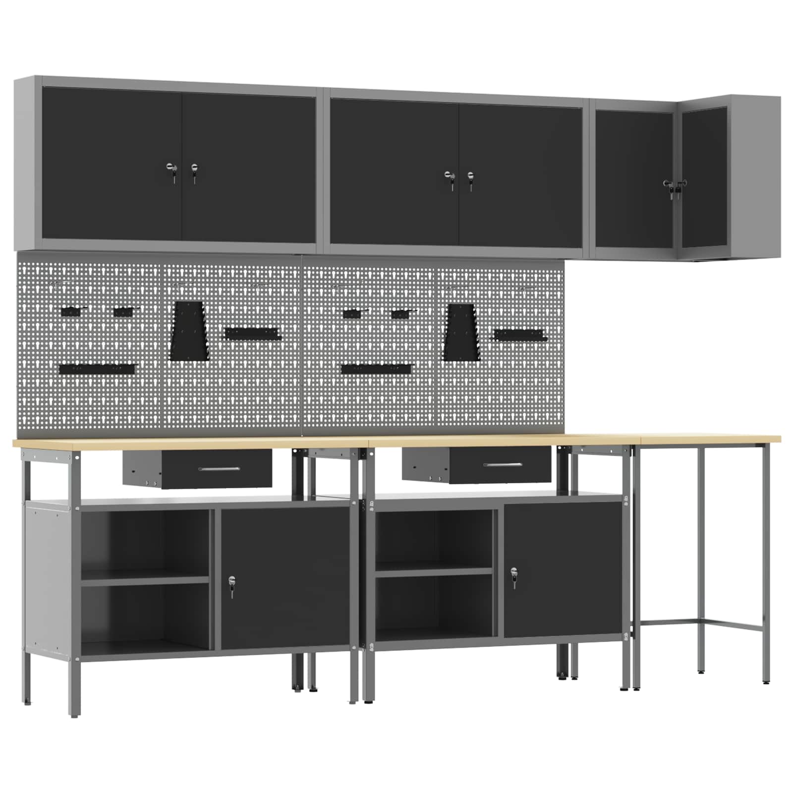 Conjunto de armarios de trabajo con cajón 10 pcs Negro y Gris