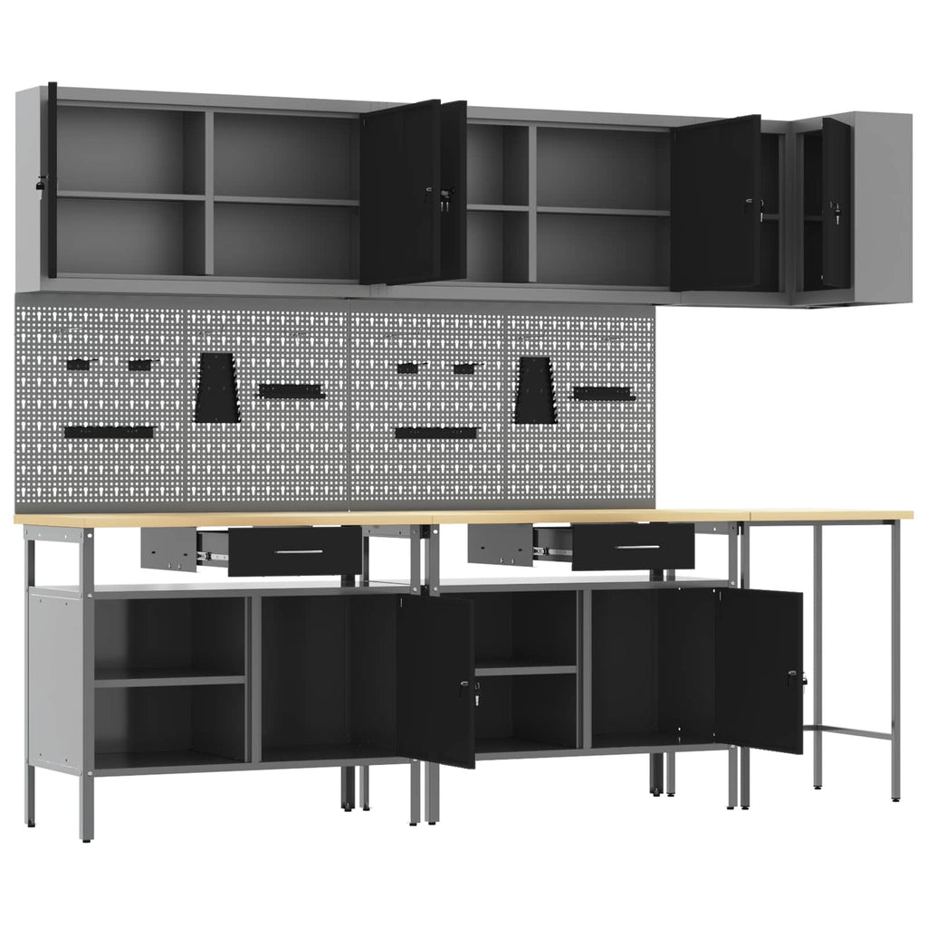 Conjunto de armarios de trabajo con cajón 10 pcs Negro y Gris
