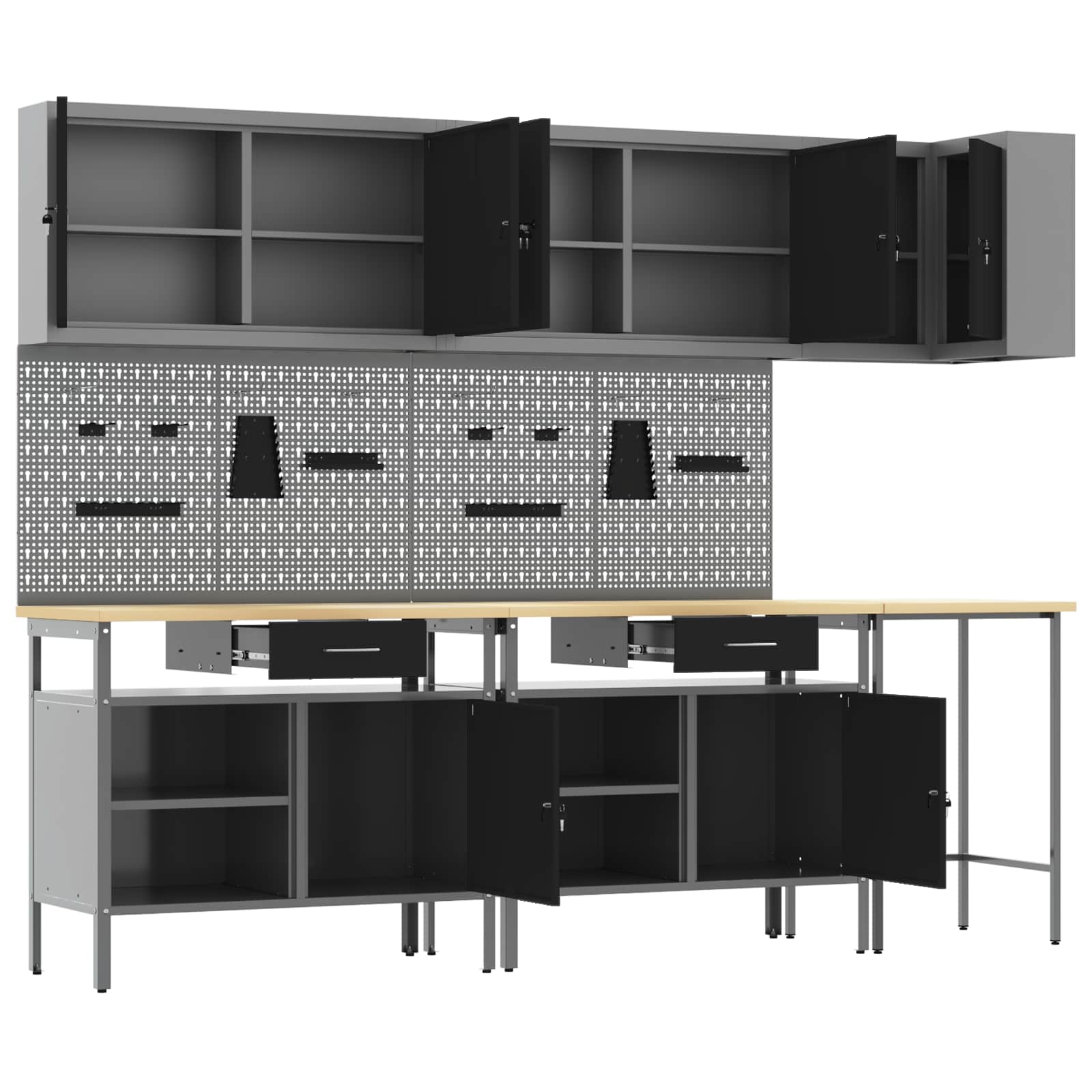Conjunto de armarios de trabajo con cajón 10 pcs Negro y Gris