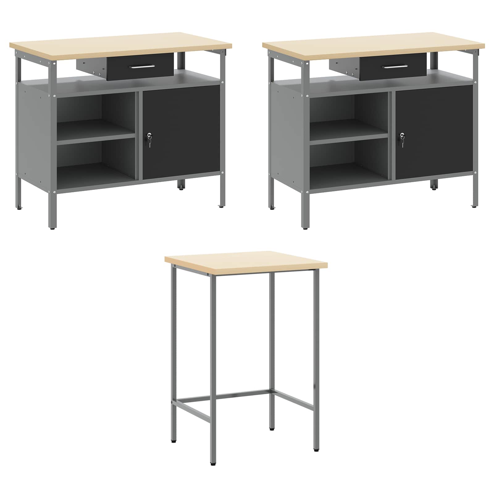 Conjunto de armarios de trabajo con cajón 10 pcs Negro y Gris