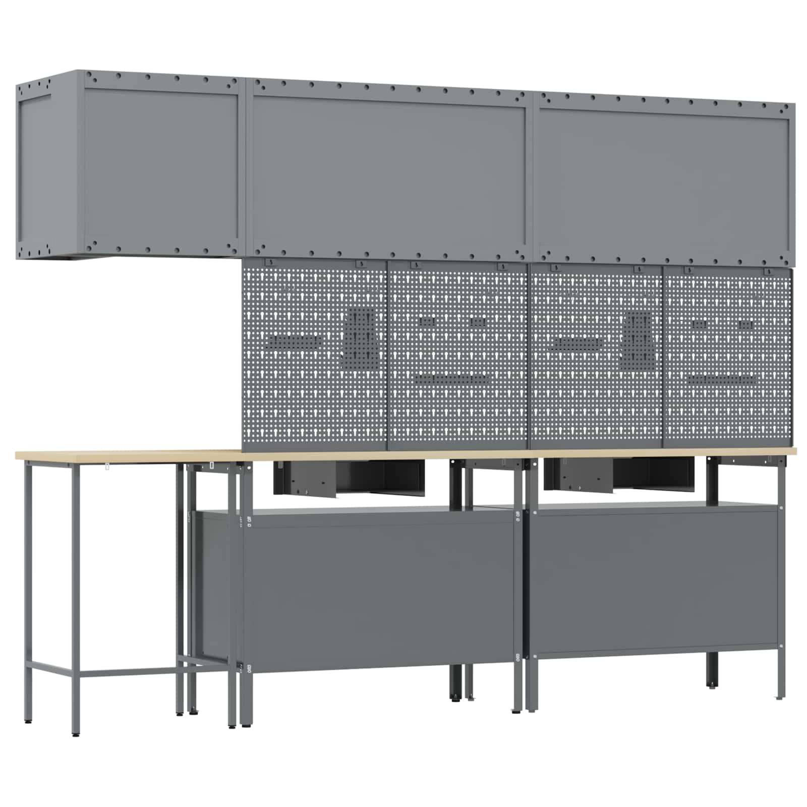 Conjunto de armarios de trabajo con cajón 10 pcs Negro y Gris