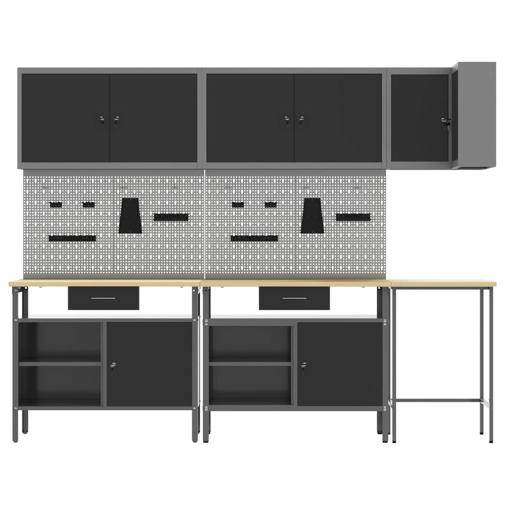 Conjunto de armarios de trabajo con cajón 10 pcs Negro y Gris