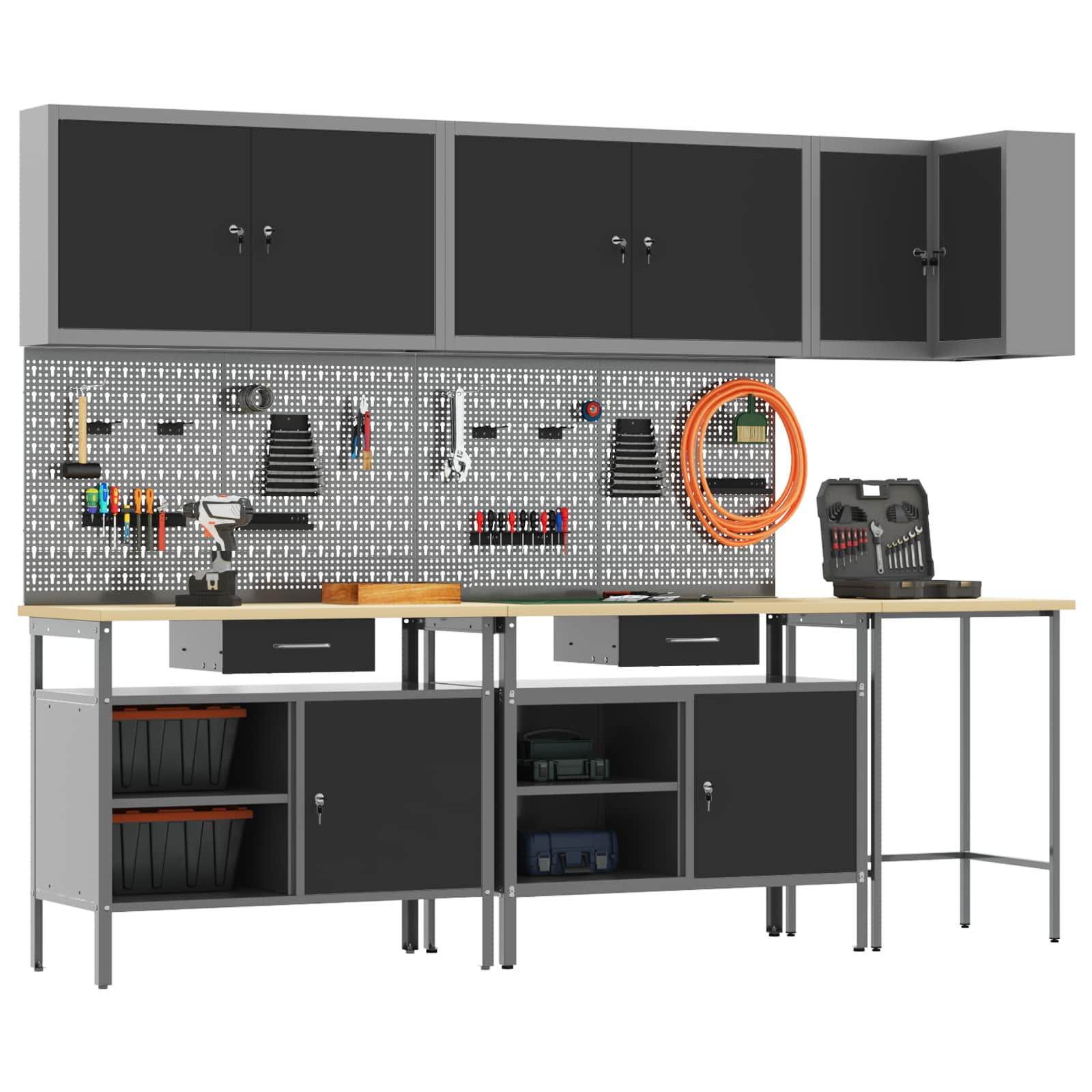 Conjunto de armarios de trabajo con cajón 10 pcs Negro y Gris