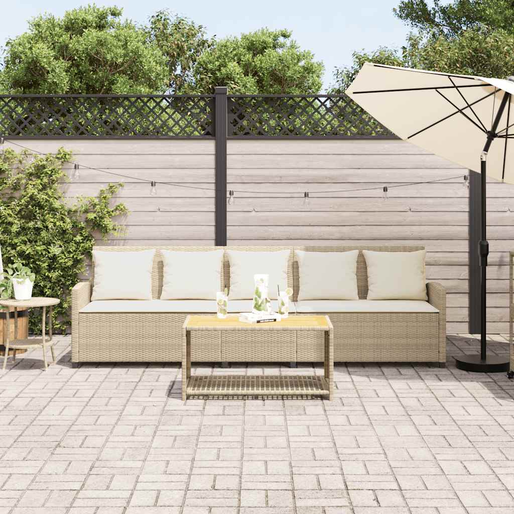 Sofá de jardín de 5 plazas con cojines ratán sintético beige