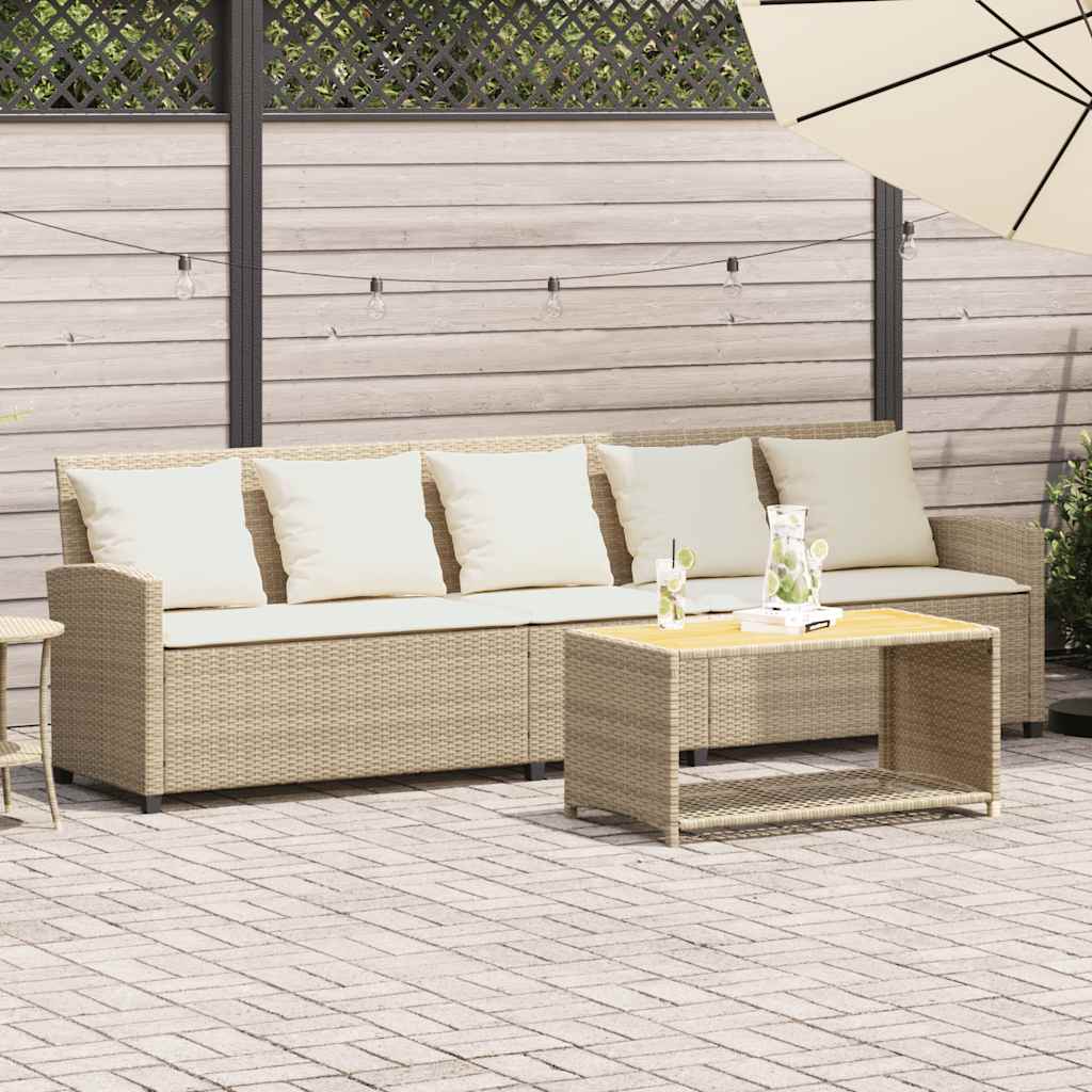 Sofá de jardín de 5 plazas con cojines ratán sintético beige