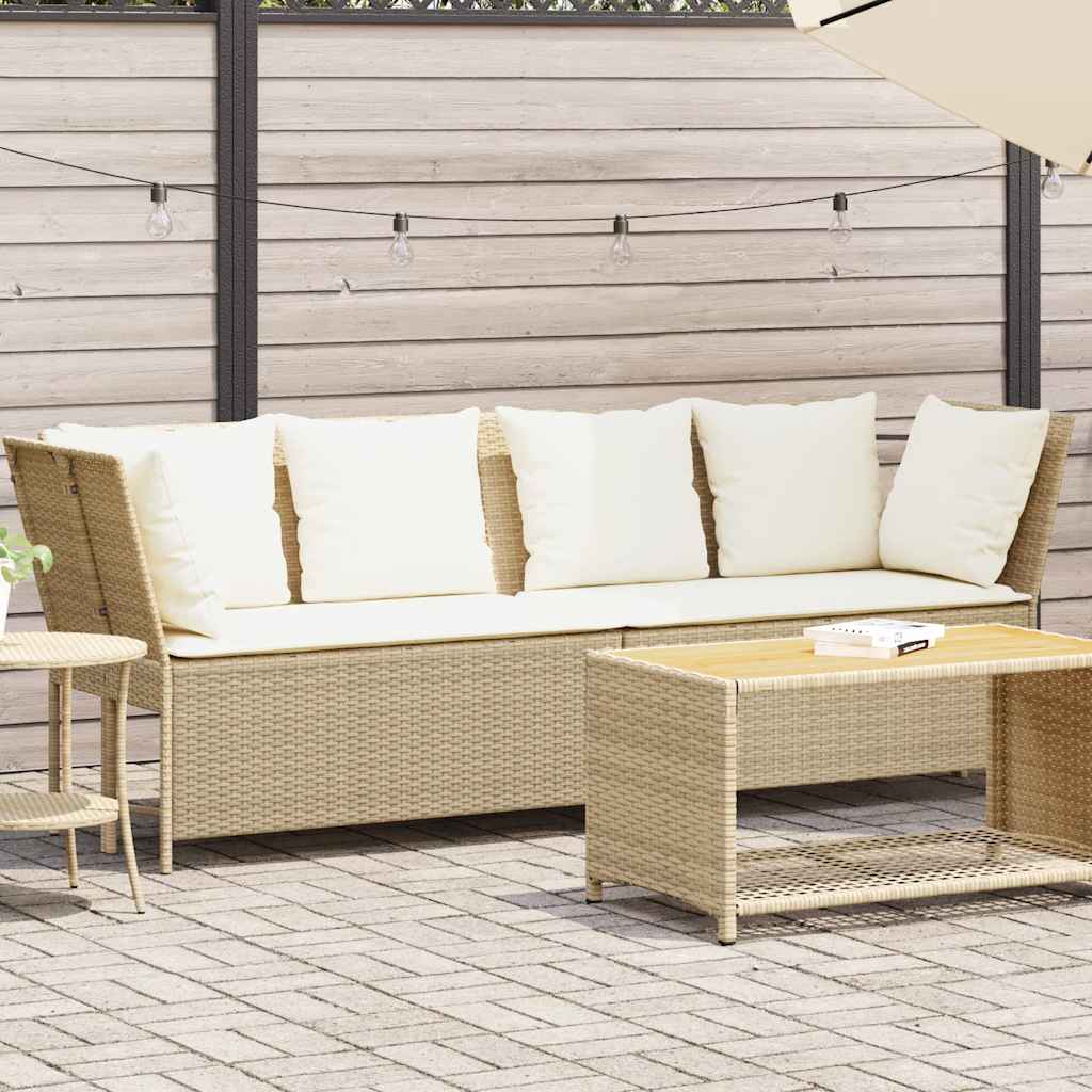 Sofá de jardín con cojines ratán sintético beige