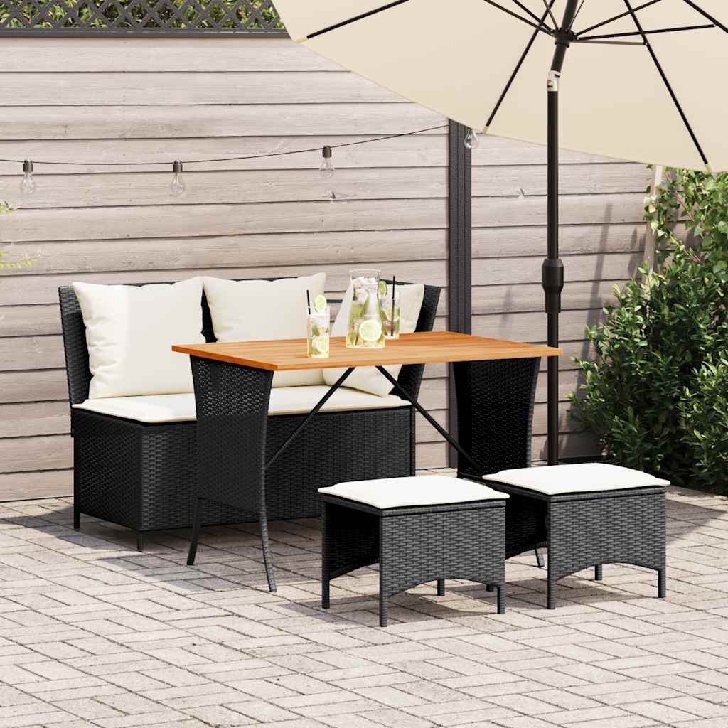 Juego comedor jardín 3 pzas cojines ratán sintético vidrio gris