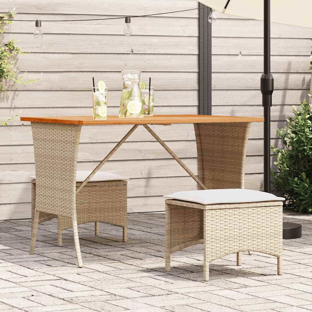 Mesa de jardín superficie de madera ratán PE beige 110x68x70 cm