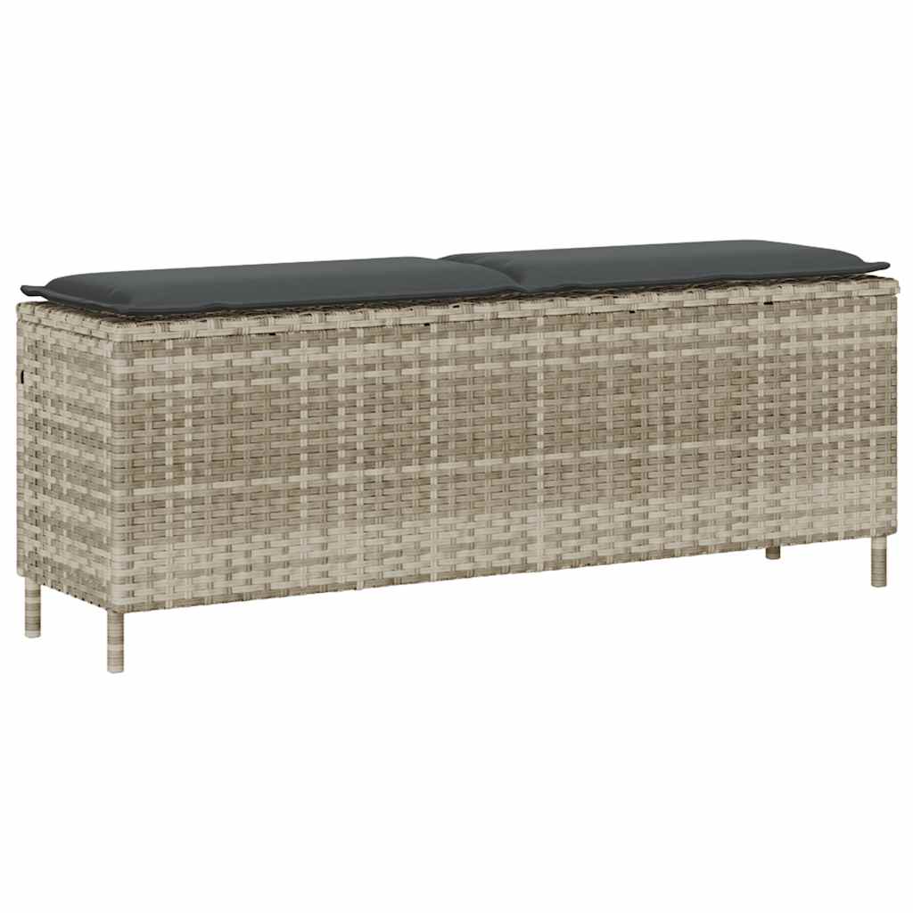 Light grey synthetic rattan garden bench with cushion 110x30x40.5cm