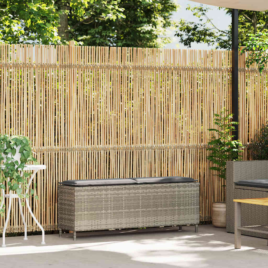 Light grey synthetic rattan garden bench with cushion 110x30x40.5cm
