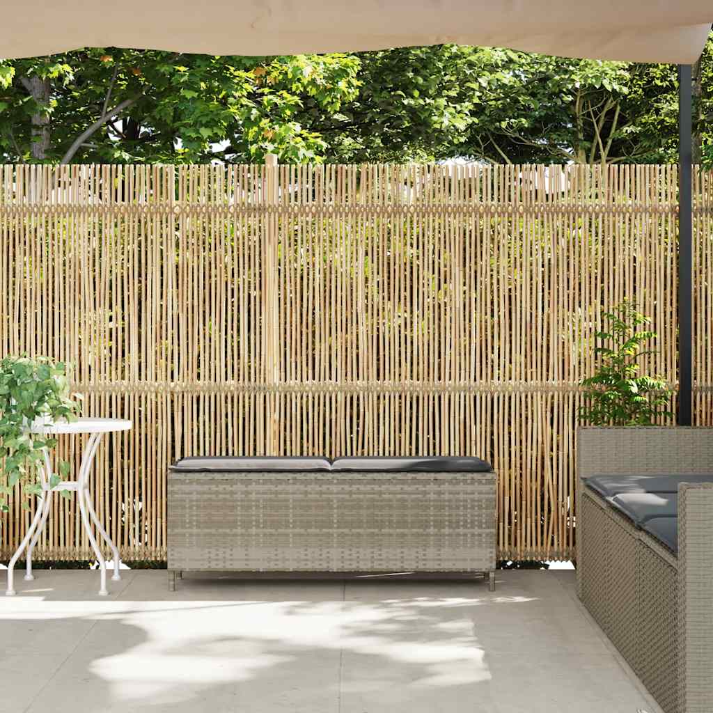 Light grey synthetic rattan garden bench with cushion 110x30x40.5cm