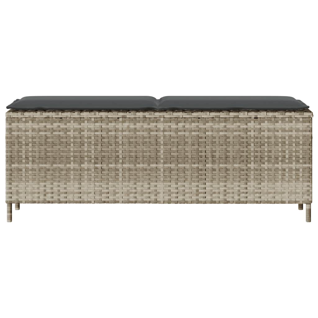 Light grey synthetic rattan garden bench with cushion 110x30x40.5cm