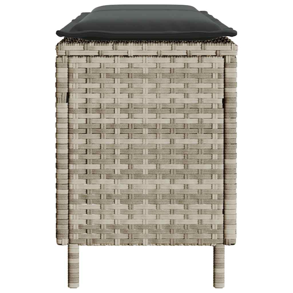 Light grey synthetic rattan garden bench with cushion 110x30x40.5cm