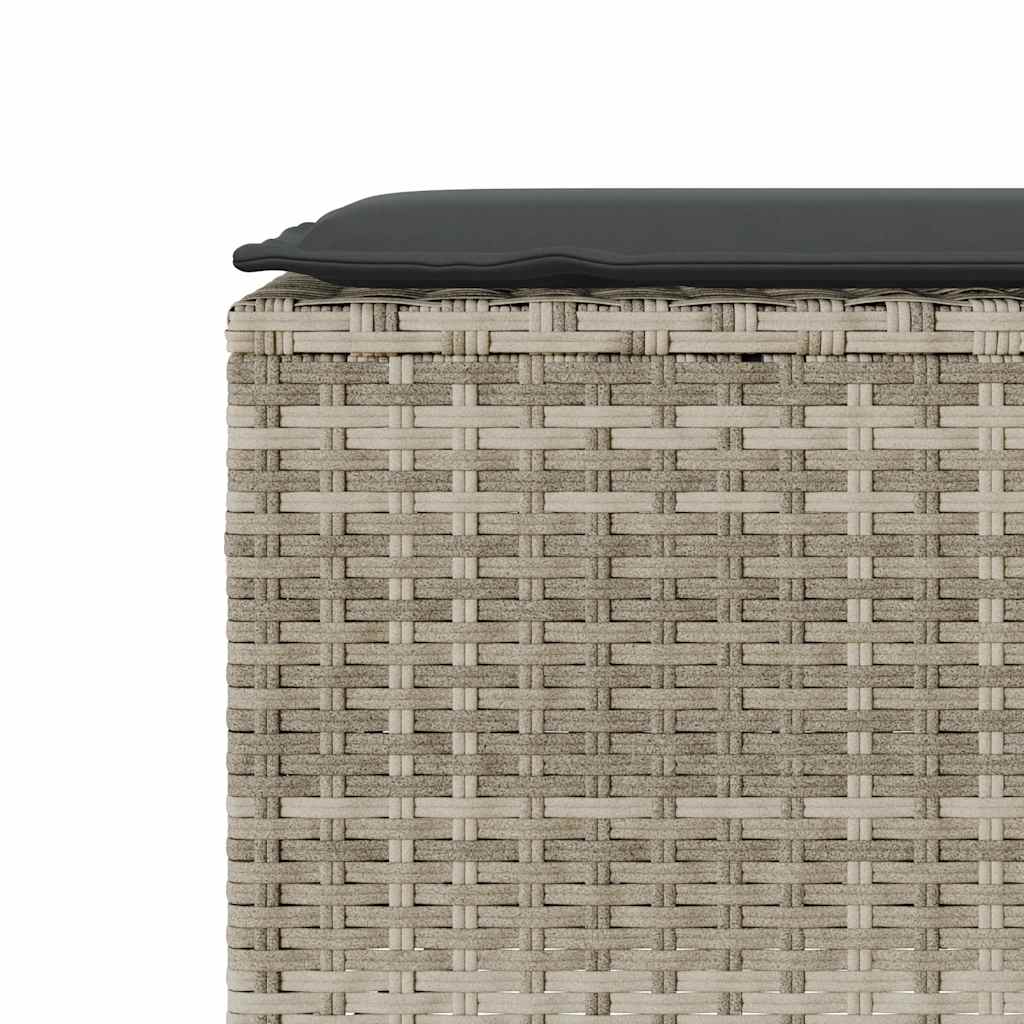 Light grey synthetic rattan garden bench with cushion 110x30x40.5cm